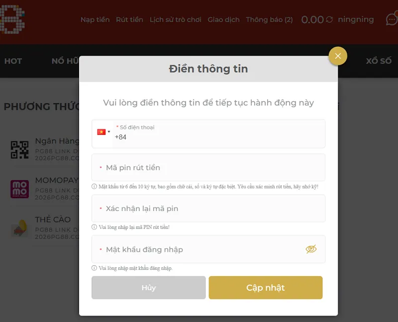 Nạp tiền PG88 hỗ trợ đa phương thức thanh toán